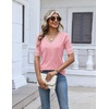 Zeagoo Womens Short Sleeve Sweater V Neck Lightweight Dressy Casual Outfits(Pink-white)