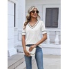 Zeagoo Womens Short Sleeve Sweater V Neck Lightweight Dressy Casual Outfits(White-black)