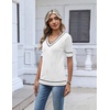 Zeagoo Womens Short Sleeve Sweater V Neck Lightweight Dressy Casual Outfits(White-black)