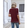 Zeagoo Womens Short Sleeve Sweater V Neck Lightweight Dressy Casual Outfits(Wine Red-white)