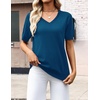 Zeagoo Womens Short Sleeve Sweaters Summer V Neck Business Casual Knit Tops(Blue)