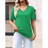 Zeagoo Womens Short Sleeve Sweaters Summer V Neck Business Casual Knit Tops(Green)