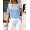 Zeagoo Womens Short Sleeve Sweaters Summer V Neck Business Casual Knit Tops(Light Blue)