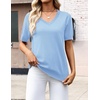 Zeagoo Womens Short Sleeve Sweaters Summer V Neck Business Casual Knit Tops(Light Blue)