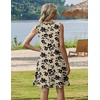 Zeagoo Womens Summer Dress 2026 Sleeveless Casual A-Line Tshirt Sundresses(Beige Black Print)