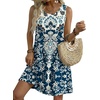 Zeagoo Womens Summer Dress 2026 Sleeveless Casual A-Line Tshirt Sundresses(Blue Boho Print)