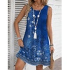 Zeagoo Womens Summer Dress 2026 Sleeveless Casual A-Line Tshirt Sundresses(Blue Ethnic)