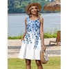 Zeagoo Womens Summer Dress 2026 Sleeveless Casual A-Line Tshirt Sundresses(White Leaf Print)