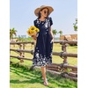 Zeagoo Womens Summer Dresses Casual Aline Midi Dress Short Sleeve Floral Tshirt Dress Flowy Beach Sundresses with Pockets(01-navy Blue Floral)