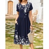 Zeagoo Womens Summer Dresses Casual Aline Midi Dress Short Sleeve Floral Tshirt Dress Flowy Beach Sundresses with Pockets(01-navy Blue Floral)