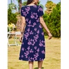 Zeagoo Womens Summer Dresses Casual Aline Midi Dress Short Sleeve Floral Tshirt Dress Flowy Beach Sundresses with Pockets(Black Purple-printed)