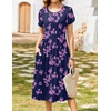 Zeagoo Womens Summer Dresses Casual Aline Midi Dress Short Sleeve Floral Tshirt Dress Flowy Beach Sundresses with Pockets(Black Purple-printed)