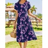 Zeagoo Womens Summer Dresses Casual Aline Midi Dress Short Sleeve Floral Tshirt Dress Flowy Beach Sundresses with Pockets(Black Purple-printed)