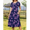 Zeagoo Womens Summer Dresses Casual Aline Midi Dress Short Sleeve Floral Tshirt Dress Flowy Beach Sundresses with Pockets(Black Purple-printed)