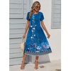 Zeagoo Womens Summer Dresses Casual Aline Midi Dress Short Sleeve Floral Tshirt Dress Flowy Beach Sundresses with Pockets(Blue Ethnic Boho Print)