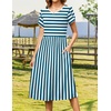 Zeagoo Womens Summer Dresses Casual Aline Midi Dress Short Sleeve Floral Tshirt Dress Flowy Beach Sundresses with Pockets(Blue White Stripe)