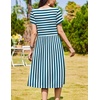 Zeagoo Womens Summer Dresses Casual Aline Midi Dress Short Sleeve Floral Tshirt Dress Flowy Beach Sundresses with Pockets(Blue White Stripe)