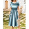 Zeagoo Womens Summer Dresses Casual Aline Midi Dress Short Sleeve Floral Tshirt Dress Flowy Beach Sundresses with Pockets(Blue White Stripe)