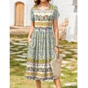 Zeagoo Womens Summer Dresses Casual Aline Midi Dress Short Sleeve Floral Tshirt Dress Flowy Beach Sundresses with Pockets(Blue Yellow Bohemian)