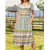 Zeagoo Womens Summer Dresses Casual Aline Midi Dress Short Sleeve Floral Tshirt Dress Flowy Beach Sundresses with Pockets(Blue Yellow Bohemian)