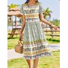 Zeagoo Womens Summer Dresses Casual Aline Midi Dress Short Sleeve Floral Tshirt Dress Flowy Beach Sundresses with Pockets(Blue Yellow Bohemian)