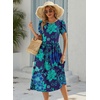 Zeagoo Womens Summer Dresses Casual Aline Midi Dress Short Sleeve Floral Tshirt Dress Flowy Beach Sundresses with Pockets(Green Floral Dark Blue)