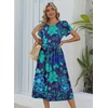 Zeagoo Womens Summer Dresses Casual Aline Midi Dress Short Sleeve Floral Tshirt Dress Flowy Beach Sundresses with Pockets(Green Floral Dark Blue)