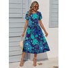 Zeagoo Womens Summer Dresses Casual Aline Midi Dress Short Sleeve Floral Tshirt Dress Flowy Beach Sundresses with Pockets(Green Floral Dark Blue)