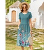 Zeagoo Womens Summer Dresses Casual Aline Midi Dress Short Sleeve Floral Tshirt Dress Flowy Beach Sundresses with Pockets(Green Print)