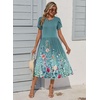 Zeagoo Womens Summer Dresses Casual Aline Midi Dress Short Sleeve Floral Tshirt Dress Flowy Beach Sundresses with Pockets(Green Print)