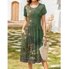 Zeagoo Womens Summer Dresses Casual Aline Midi Dress Short Sleeve Floral Tshirt Dress Flowy Beach Sundresses with Pockets(Green Printed)