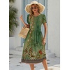 Zeagoo Womens Summer Dresses Casual Aline Midi Dress Short Sleeve Floral Tshirt Dress Flowy Beach Sundresses with Pockets(Green Printed)