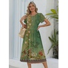 Zeagoo Womens Summer Dresses Casual Aline Midi Dress Short Sleeve Floral Tshirt Dress Flowy Beach Sundresses with Pockets(Green Printed)