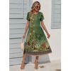 Zeagoo Womens Summer Dresses Casual Aline Midi Dress Short Sleeve Floral Tshirt Dress Flowy Beach Sundresses with Pockets(Green Printed)