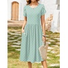 Zeagoo Womens Summer Dresses Casual Aline Midi Dress Short Sleeve Floral Tshirt Dress Flowy Beach Sundresses with Pockets(Green Round Dot)