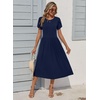 Zeagoo Womens Summer Dresses Casual Aline Midi Dress Short Sleeve Floral Tshirt Dress Flowy Beach Sundresses with Pockets(Navy Blue)