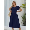 Zeagoo Womens Summer Dresses Casual Aline Midi Dress Short Sleeve Floral Tshirt Dress Flowy Beach Sundresses with Pockets(Navy Blue)