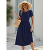 Zeagoo Womens Summer Dresses Casual Aline Midi Dress Short Sleeve Floral Tshirt Dress Flowy Beach Sundresses with Pockets(Navy Blue)