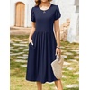 Zeagoo Womens Summer Dresses Casual Aline Midi Dress Short Sleeve Floral Tshirt Dress Flowy Beach Sundresses with Pockets(Navy Blue)