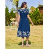 Zeagoo Womens Summer Dresses Casual Aline Midi Dress Short Sleeve Floral Tshirt Dress Flowy Beach Sundresses with Pockets(Navy Leaf Print)