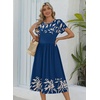 Zeagoo Womens Summer Dresses Casual Aline Midi Dress Short Sleeve Floral Tshirt Dress Flowy Beach Sundresses with Pockets(Navy Leaf Print)