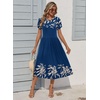 Zeagoo Womens Summer Dresses Casual Aline Midi Dress Short Sleeve Floral Tshirt Dress Flowy Beach Sundresses with Pockets(Navy Leaf Print)