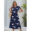 Zeagoo Womens Summer Dresses Casual Aline Midi Dress Short Sleeve Floral Tshirt Dress Flowy Beach Sundresses with Pockets(Navy Print)