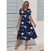 Zeagoo Womens Summer Dresses Casual Aline Midi Dress Short Sleeve Floral Tshirt Dress Flowy Beach Sundresses with Pockets(Navy Print)