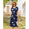 Zeagoo Womens Summer Dresses Casual Aline Midi Dress Short Sleeve Floral Tshirt Dress Flowy Beach Sundresses with Pockets(Navy Print)