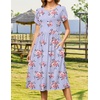 Zeagoo Womens Summer Dresses Casual Aline Midi Dress Short Sleeve Floral Tshirt Dress Flowy Beach Sundresses with Pockets(Purple Floral)