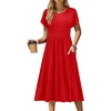 Zeagoo Womens Summer Dresses Casual Aline Midi Dress Short Sleeve Floral Tshirt Dress Flowy Beach Sundresses with Pockets(Red)