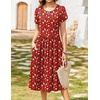 Zeagoo Womens Summer Dresses Casual Aline Midi Dress Short Sleeve Floral Tshirt Dress Flowy Beach Sundresses with Pockets(Red Floral)