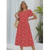 Zeagoo Womens Summer Dresses Casual Aline Midi Dress Short Sleeve Floral Tshirt Dress Flowy Beach Sundresses with Pockets(Red Round Dot)