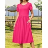 Zeagoo Womens Summer Dresses Casual Aline Midi Dress Short Sleeve Floral Tshirt Dress Flowy Beach Sundresses with Pockets(Rose Red)